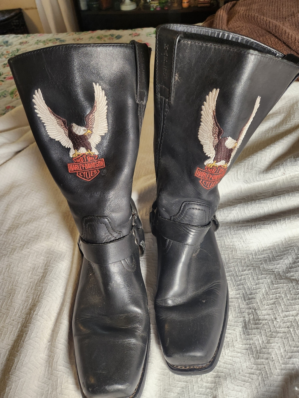 Harley-Davidson Black Eagle Embroidered Leather Motorcycle Boots